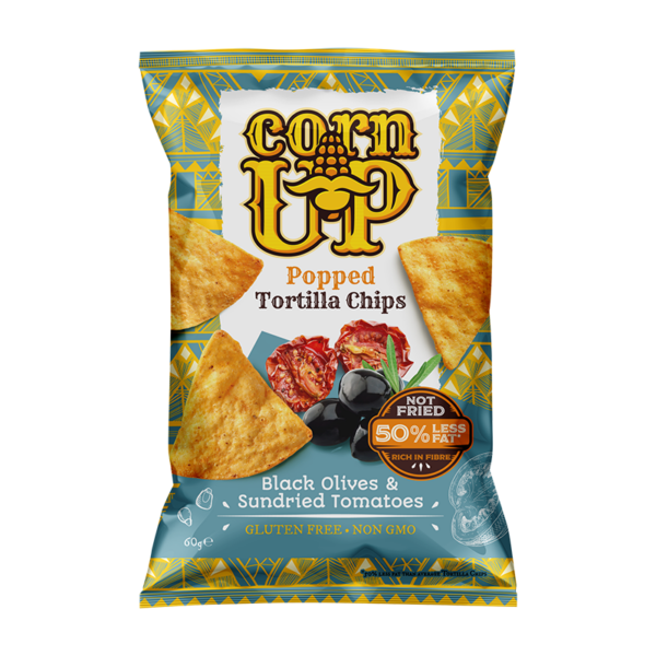 CornUP! Popped Tortilla Chips, Black Olives And Sundried Tomatoes, 60g