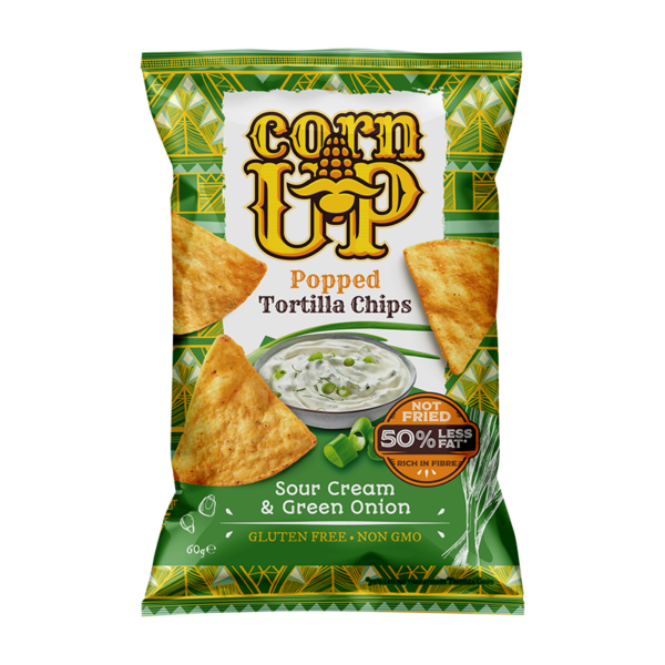 CornUP! Popped Tortilla Chips, Sour Cream And Green Onion, 60g
