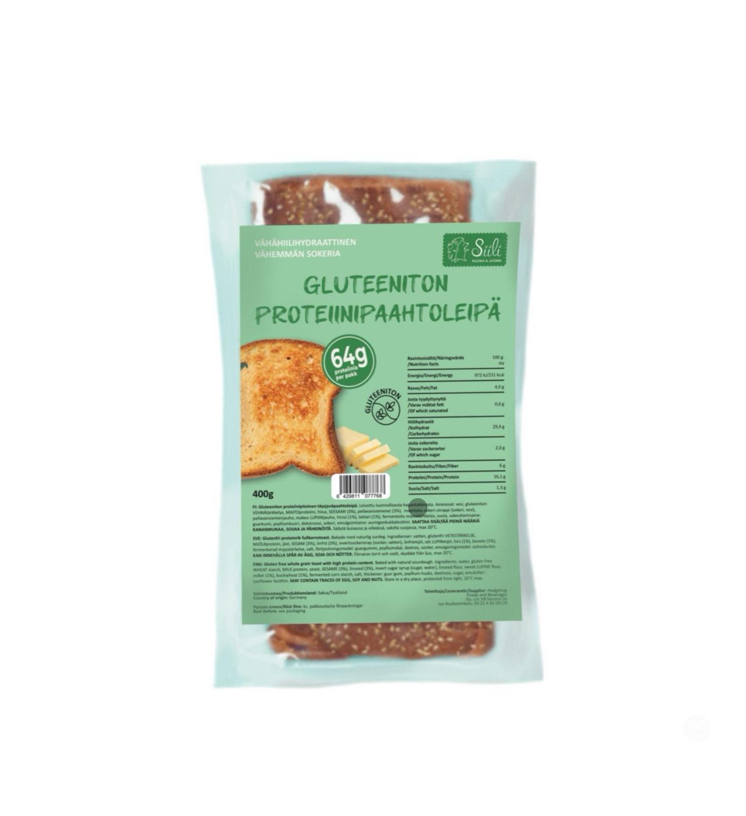 Gluten-Free Protein Whole Grain Toast (400g)