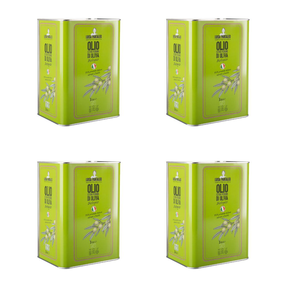Luisa Pantaleo Olio Extra Vergine Di Oliva Biologico, 4 Latte Da 3 Lt, Fatto In Italia