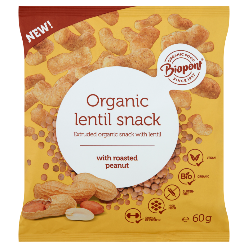 Organic Extruded Lentil Snack with roasted peanut