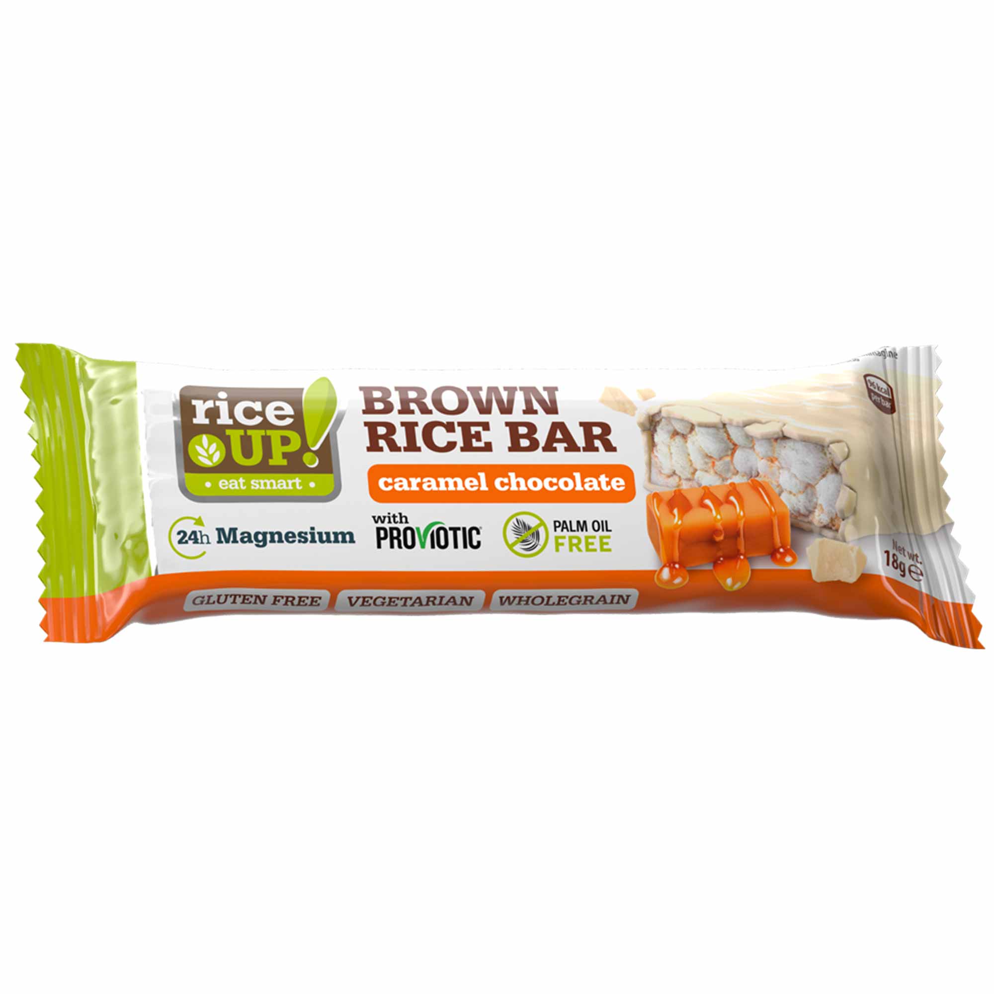 RiceUP! Brown Rice Bar, Caramel With White Chocolate, 18