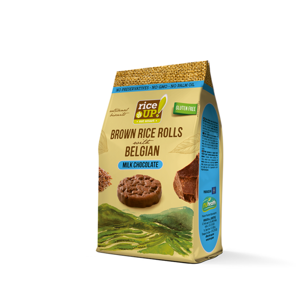 RiceUP! Brown Rice Rolls, Milk Belgian Chocolate, 50g