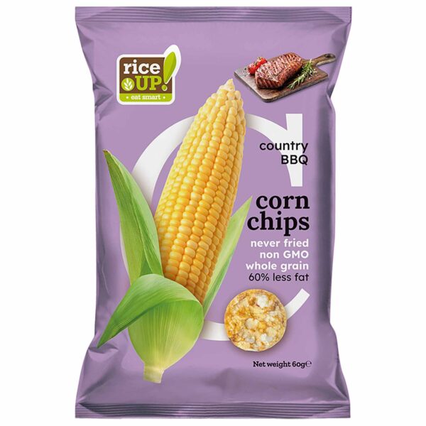 RiceUP! Popped Yellow Corn Chips, Country Barbecue, 60g
