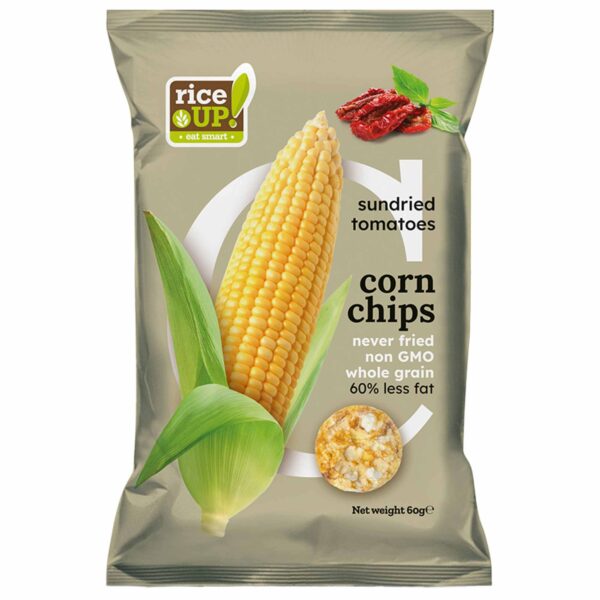 RiceUP! Popped Yellow Corn Chips, Sundried Tomatoes, 60g