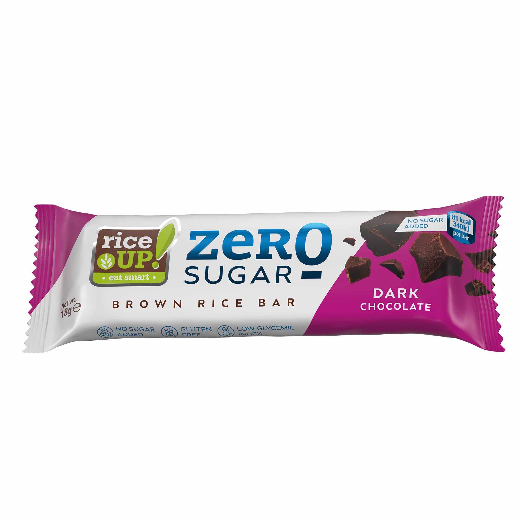 RiceUP! Zero Sugar Brown Rice Bar, Dark Chocolate, 18g