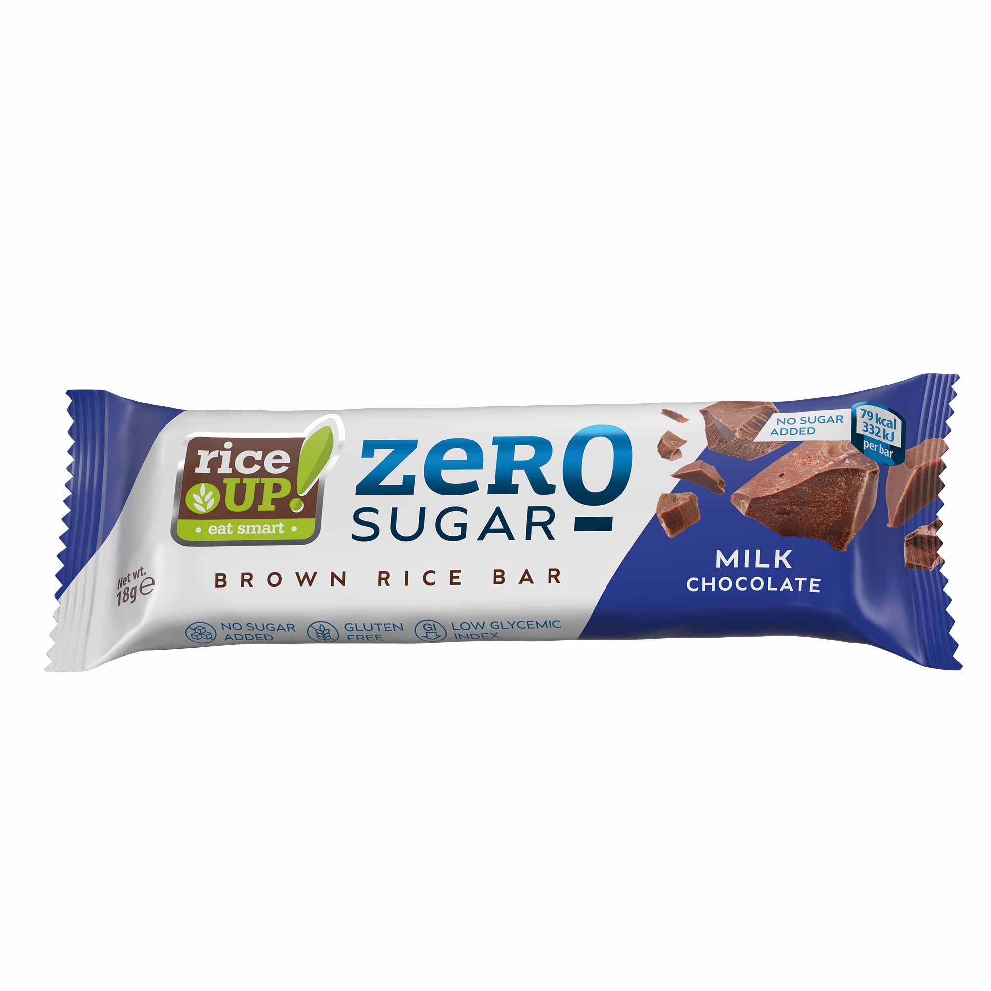 RiceUP! Zero Sugar Brown Rice Bar, Milk Chocolate, 18g