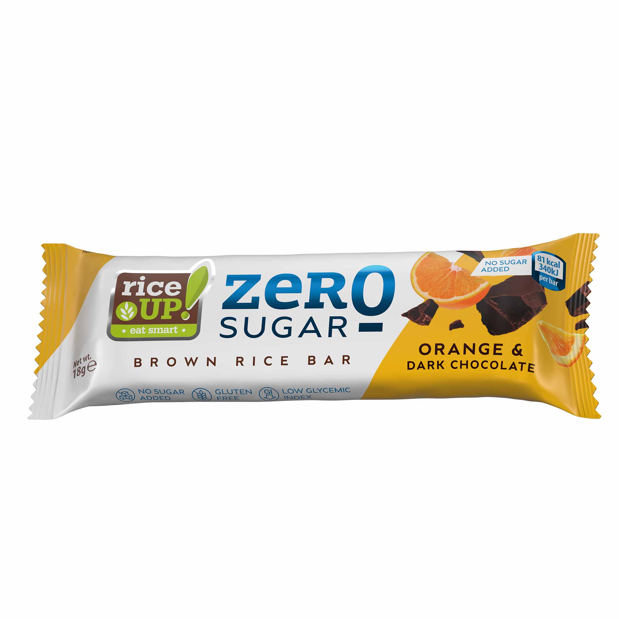 RiceUP! Zero Sugar, Brown Rice Bar, Orange And Dark Chocolate, 18g